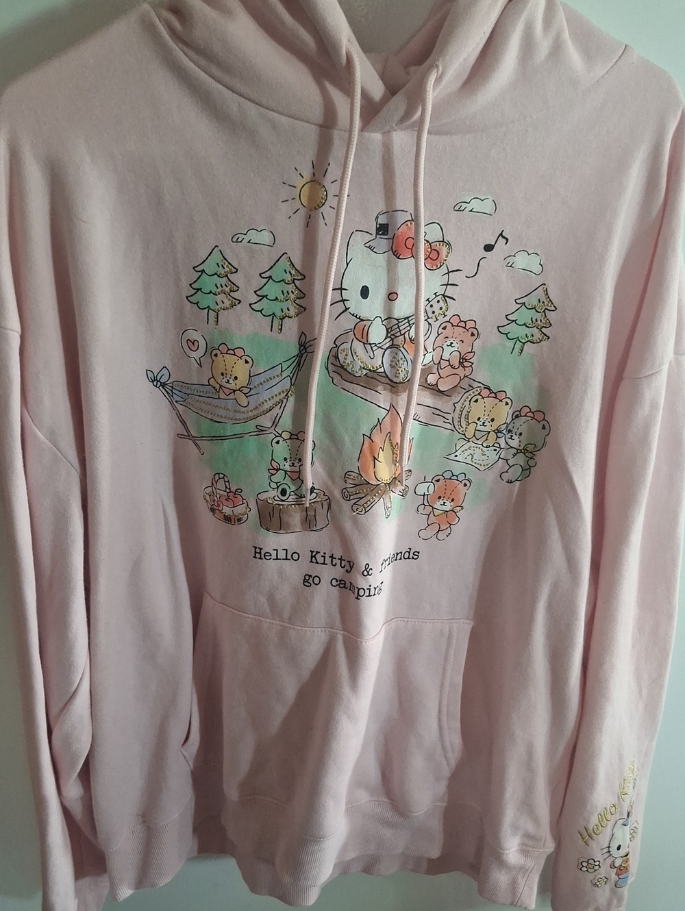 Hello Kitty Pink Camping Graphic Hoodie with Drawstring